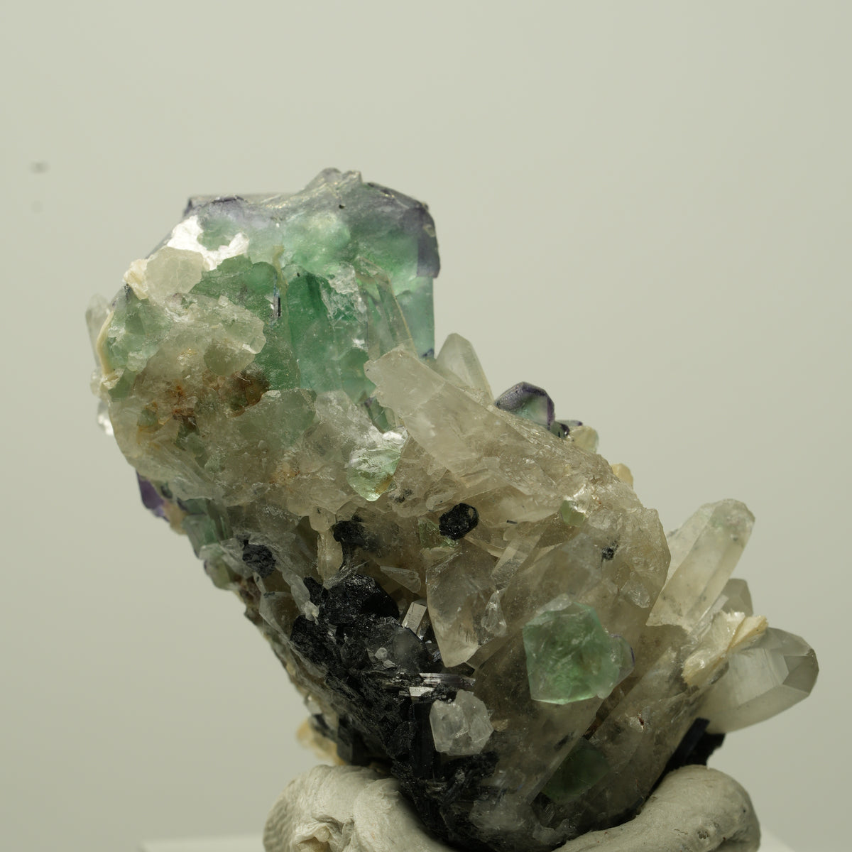 Phantom Fluorit, Schörl Turmalin, Muskovit, Rauchquarz Stufe Erongo, Namibia 35*25*22mm #13714