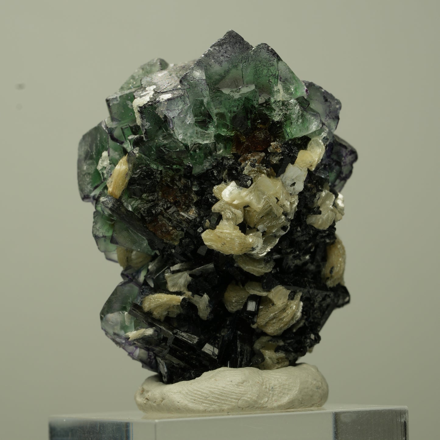 Phantom Fluorit, Schörl Turmalin, Hyalit Opal, Muskovit Erongo, Namibia 40*30*24mm #13718