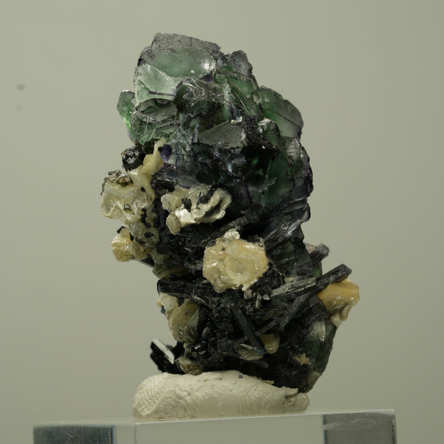 Phantom Fluorit, Schörl Turmalin, Hyalit Opal, Muskovit Erongo, Namibia 40*30*24mm #13718