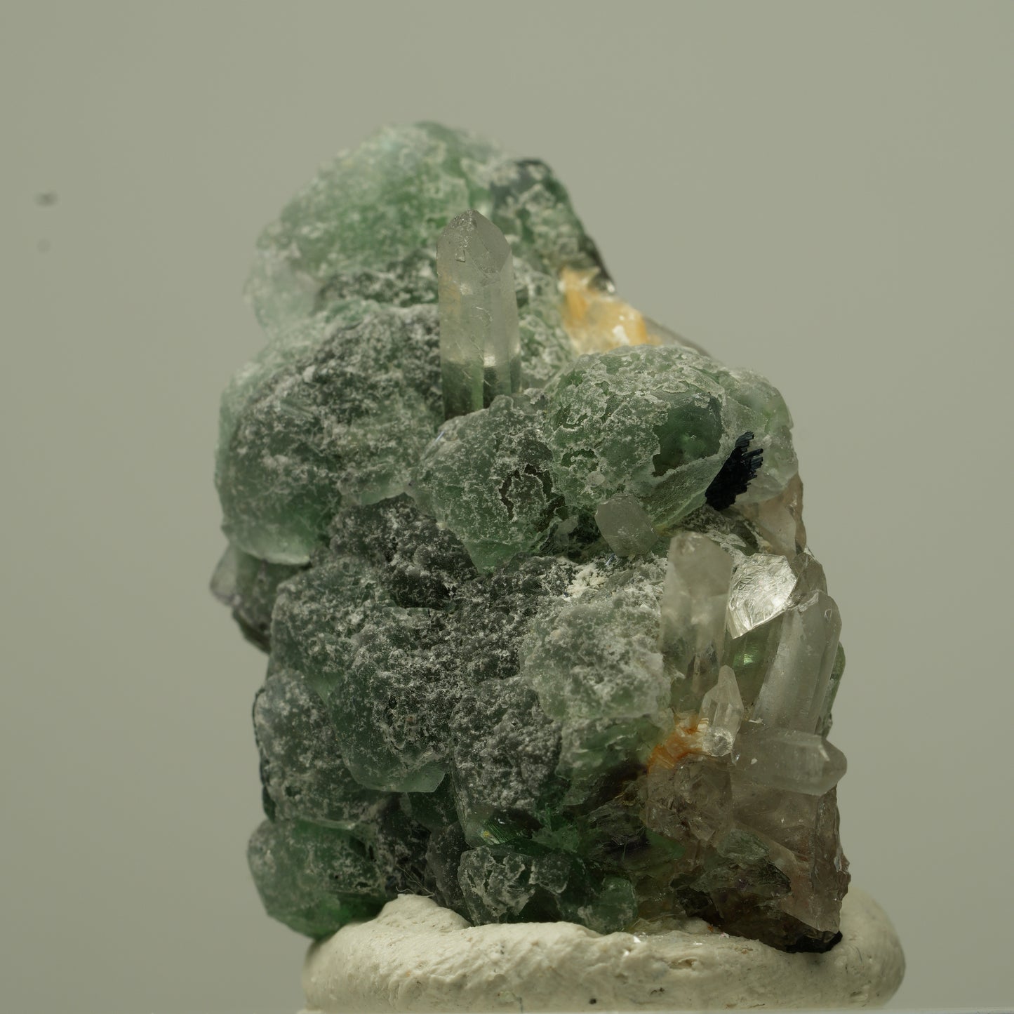 Phantom Fluorit, Schörl Turmalin, Muskovit, Rauchquarz Stufe Erongo, Namibia 29*24*17mm #13723