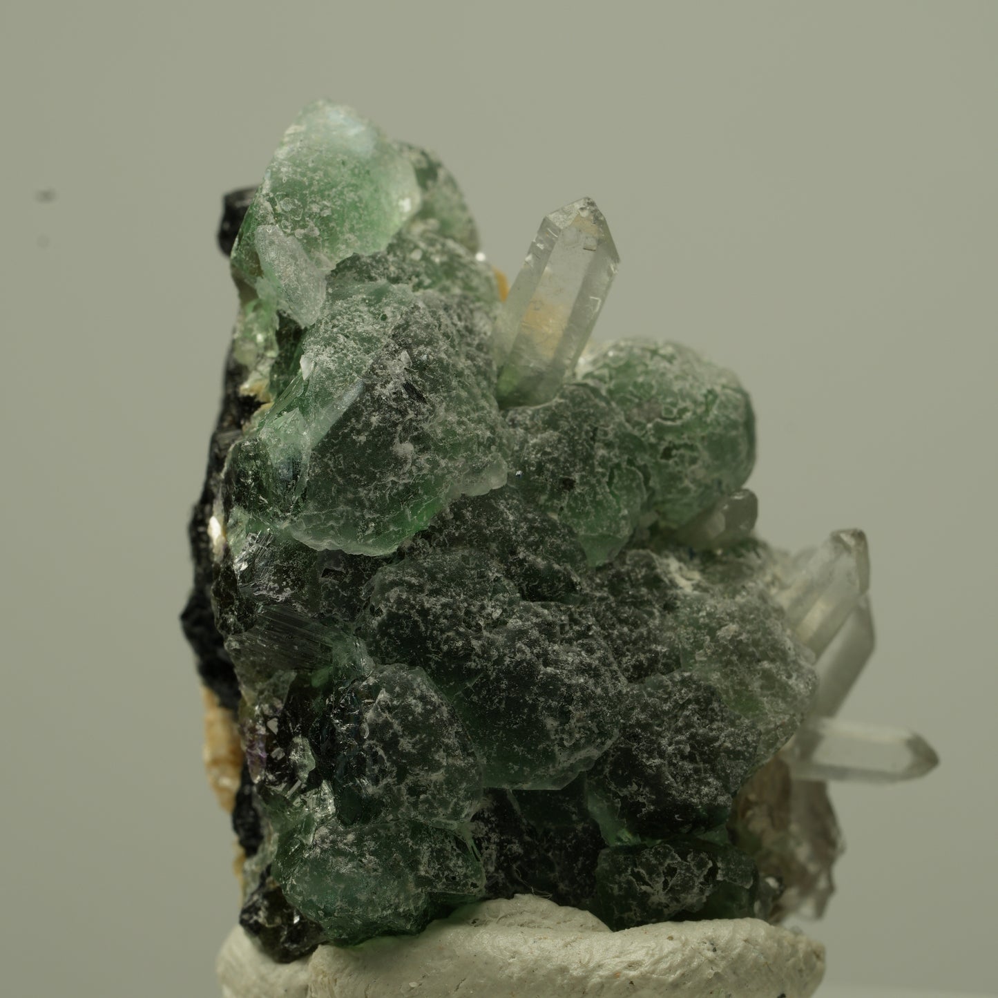 Phantom Fluorit, Schörl Turmalin, Muskovit, Rauchquarz Stufe Erongo, Namibia 29*24*17mm #13723
