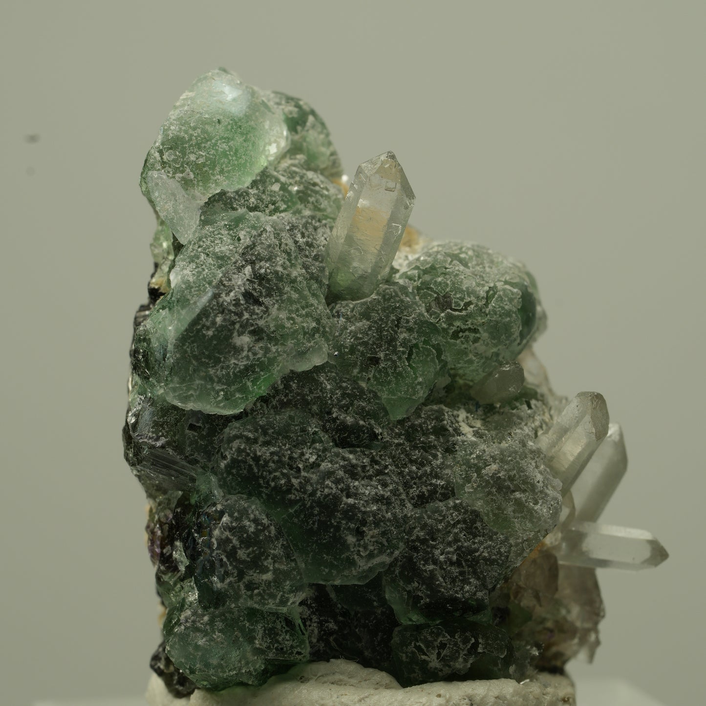 Phantom Fluorit, Schörl Turmalin, Muskovit, Rauchquarz Stufe Erongo, Namibia 29*24*17mm #13723