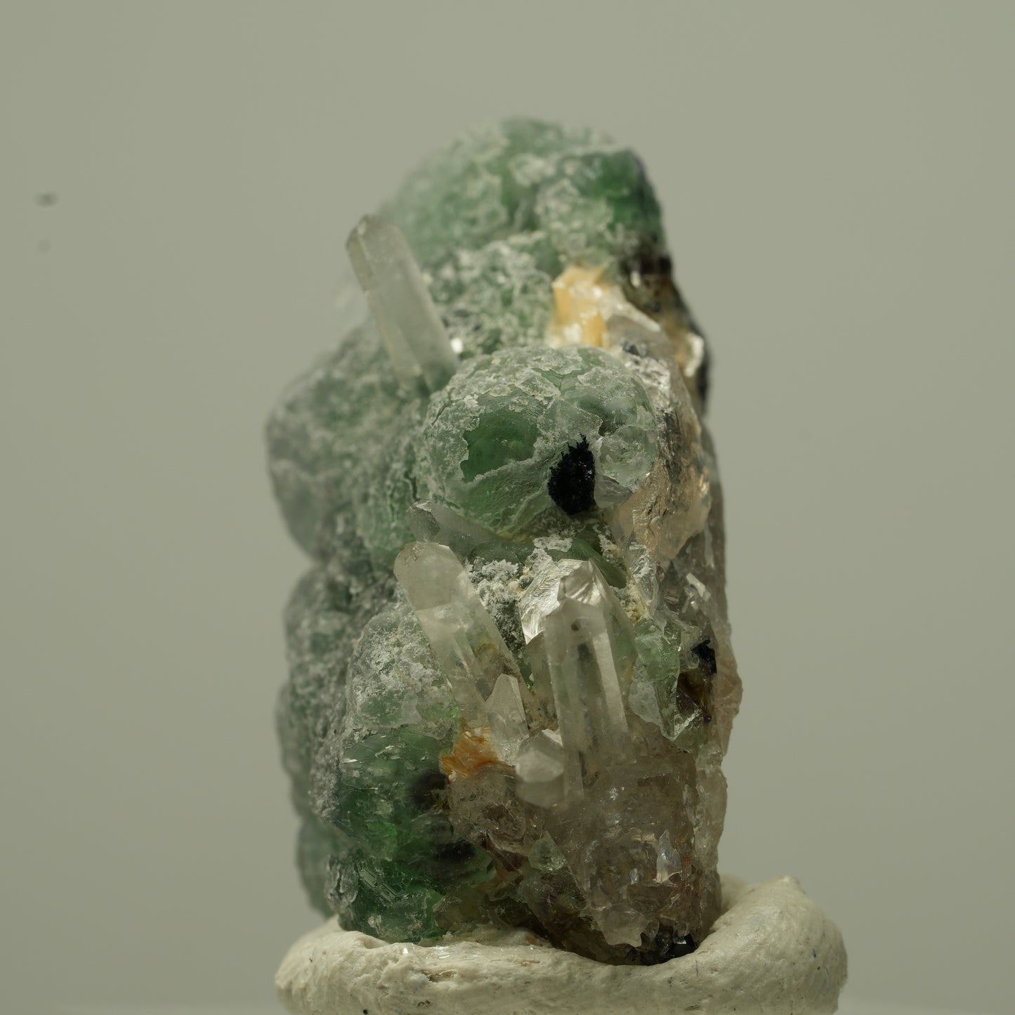 Phantom Fluorit, Schörl Turmalin, Muskovit, Rauchquarz Stufe Erongo, Namibia 29*24*17mm #13723