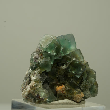 Seltene klare Phantom Fluorit Würfel, Quarz Stufe Erongo, Namibia 34*29*28mm #13725