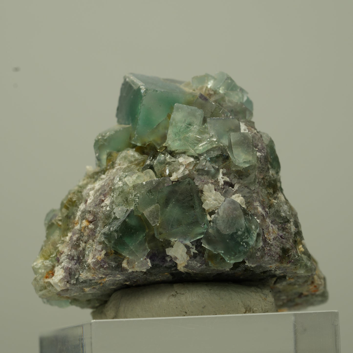 Seltene klare Phantom Fluorit Würfel, Quarz Stufe Erongo, Namibia 34*29*28mm #13725