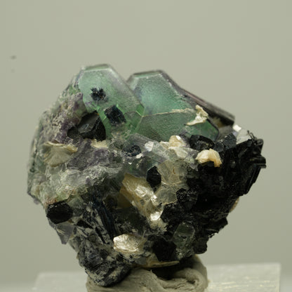 Phantom Fluorit hexagonal, Schörl Turmalin, Muskovit Erongo, Namibia 29*27*22mm #13732