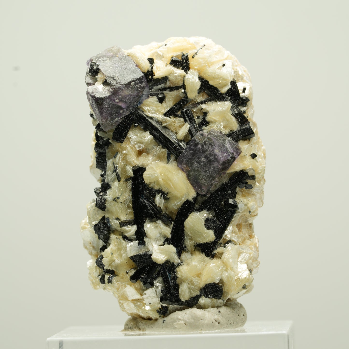 Bunte Phantom Fluorit Würfel, Schörl Turmalin, Muskovit Erongo, Namibia 37*24*21mm #13786