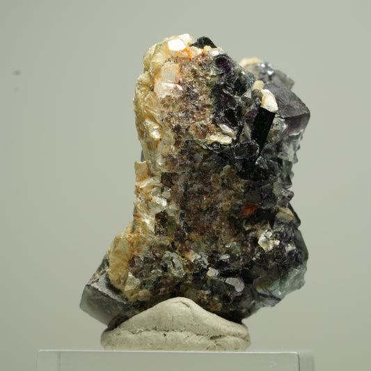 Bunte Phantom Fluorit Würfel, Schörl Turmalin, Muskovit Erongo, Namibia 37*20*25mm #13787