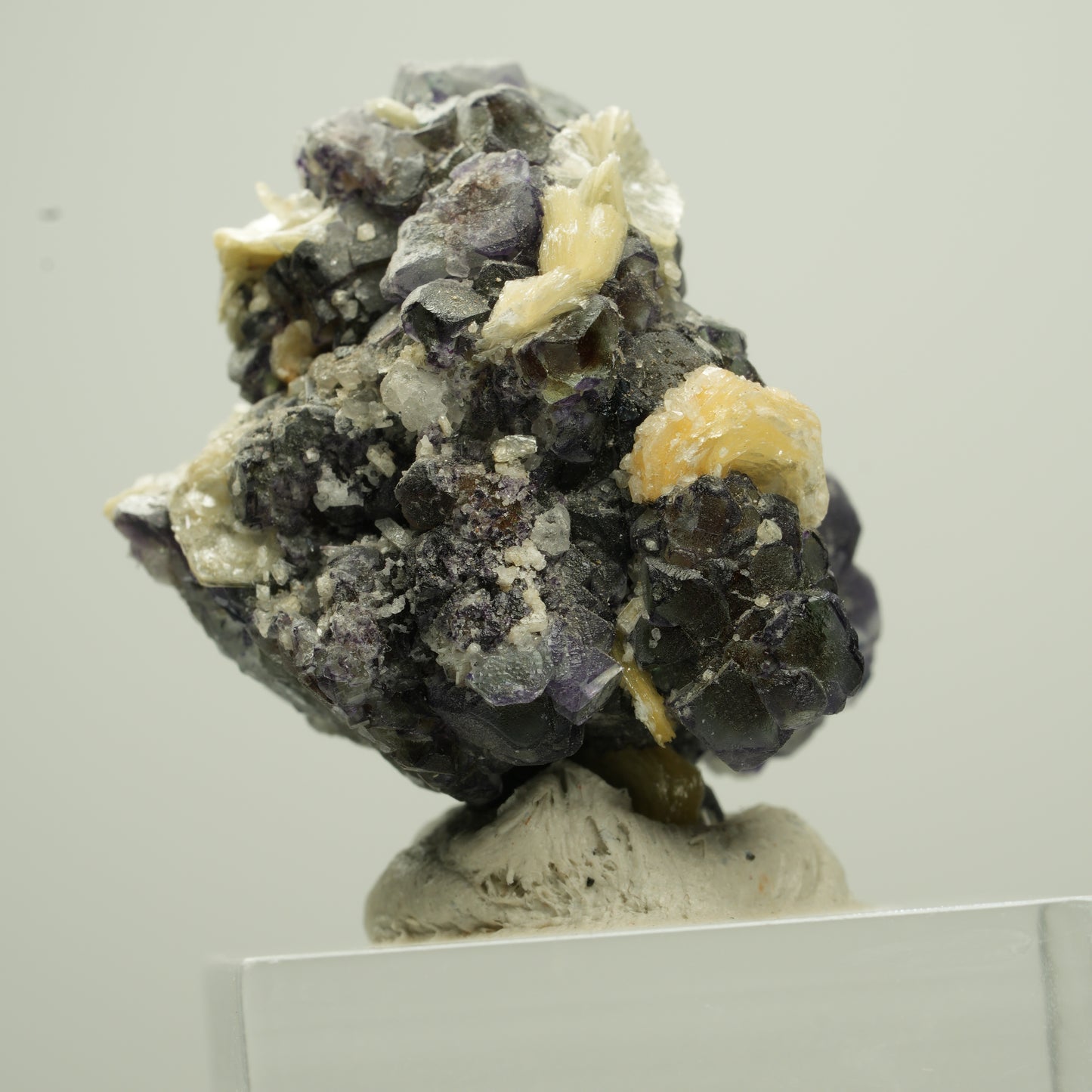 Bunte Phantom Fluorit, Schörl Turmalin, Hyalit Opal, Muskovit Erongo, Namibia 31*26*25mm #13789