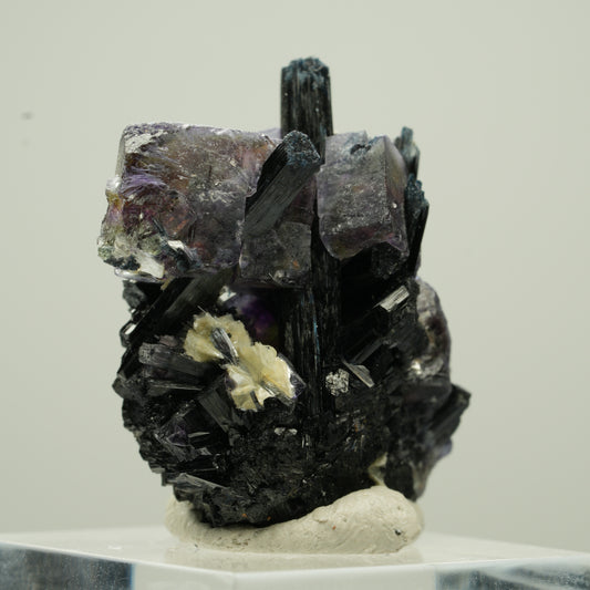 Bunte Phantom Fluorit Würfel, Schörl Turmalin, Muskovit Erongo, Namibia 30*23*17mm #13791