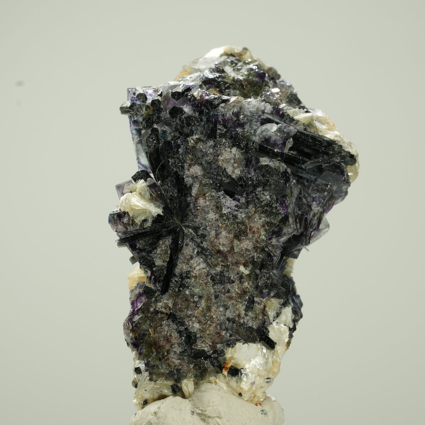 Bunte Phantom Fluorit Würfel, Schörl Turmalin, Muskovit Erongo, Namibia 40*25*19mm #13792