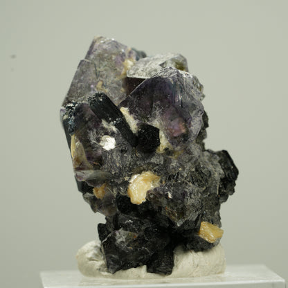 Bunte Phantom Fluorit Würfel, Schörl Turmalin, Muskovit Erongo, Namibia 33*21*18mm #13794