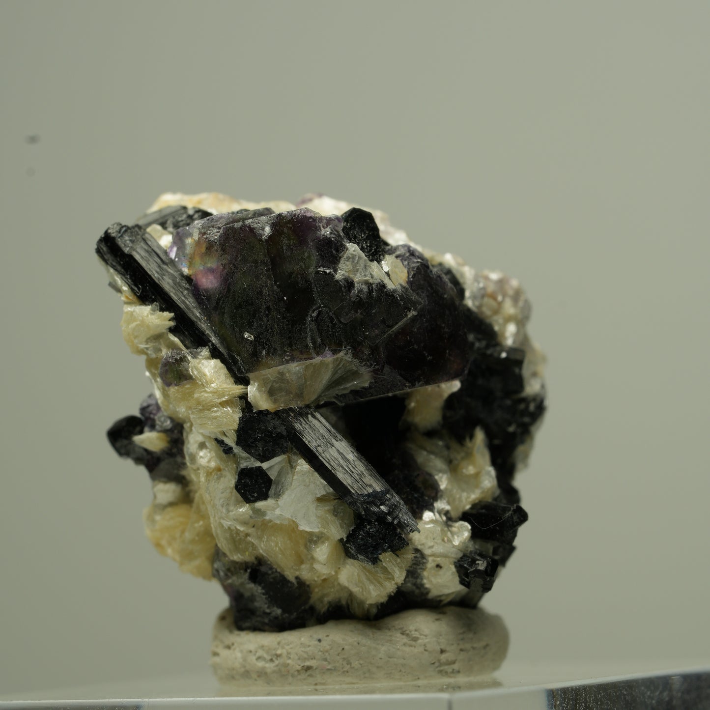 Bunte Phantom Fluorit Würfel, Schörl Turmalin, Muskovit Erongo, Namibia 25*22*23mm #13797