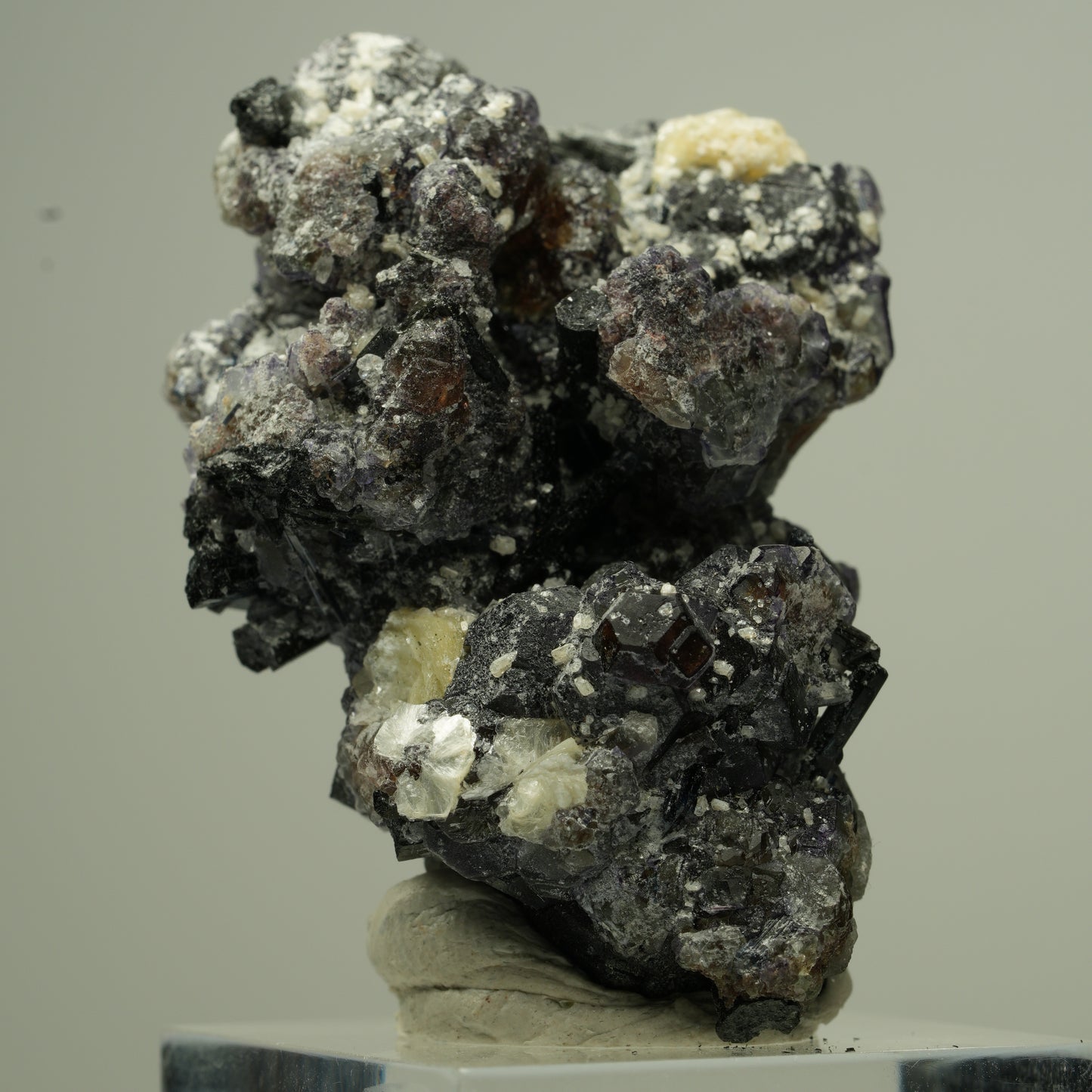 Bunte Phantom Fluorit, Schörl Turmalin, Hyalit Opal, Muskovit Erongo, Namibia 48*33*22mm #13799