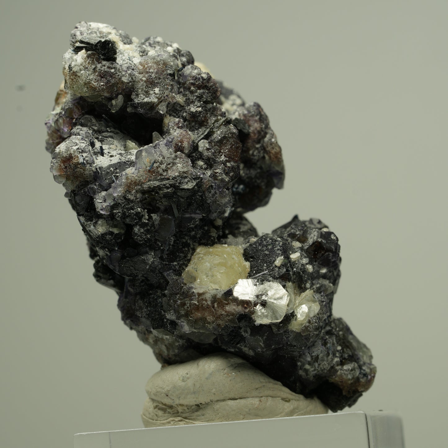 Bunte Phantom Fluorit, Schörl Turmalin, Hyalit Opal, Muskovit Erongo, Namibia 48*33*22mm #13799