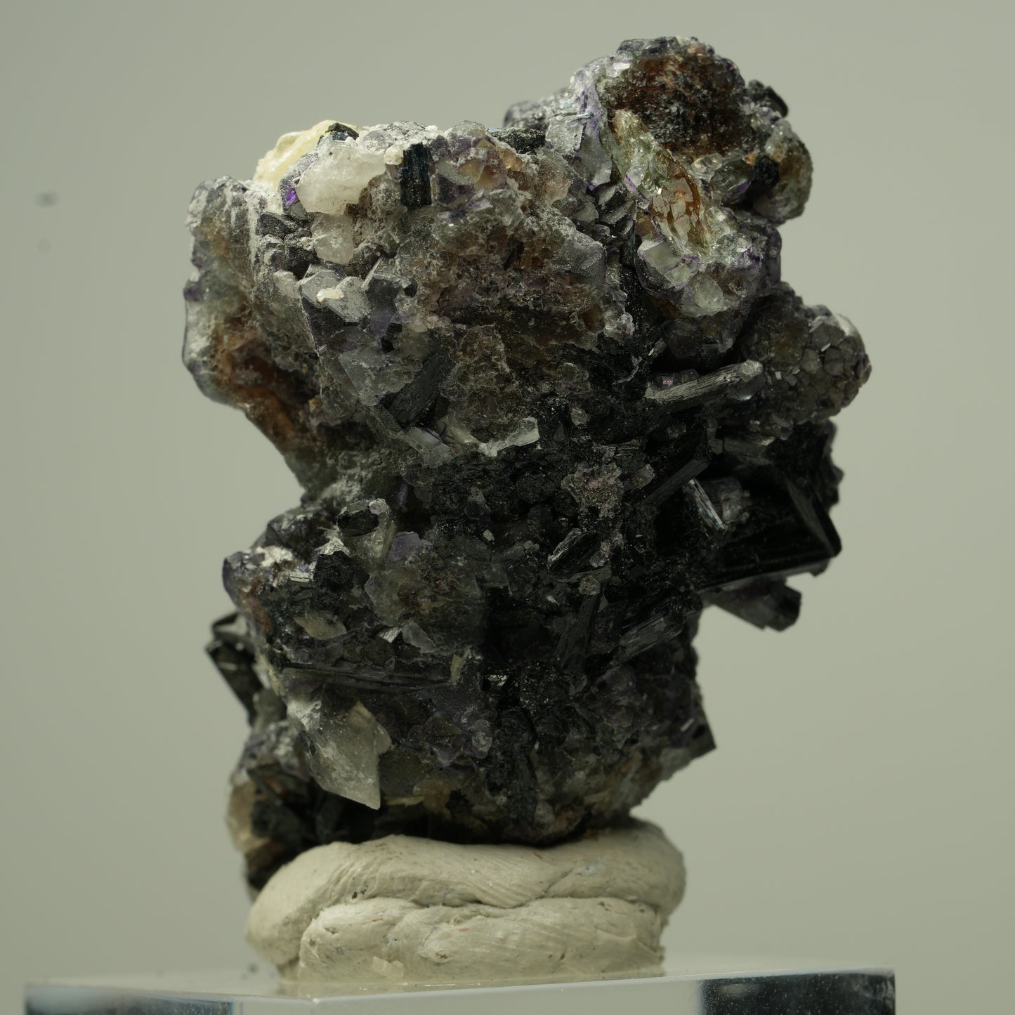 Bunte Phantom Fluorit, Schörl Turmalin, Hyalit Opal, Muskovit Erongo, Namibia 48*33*22mm #13799