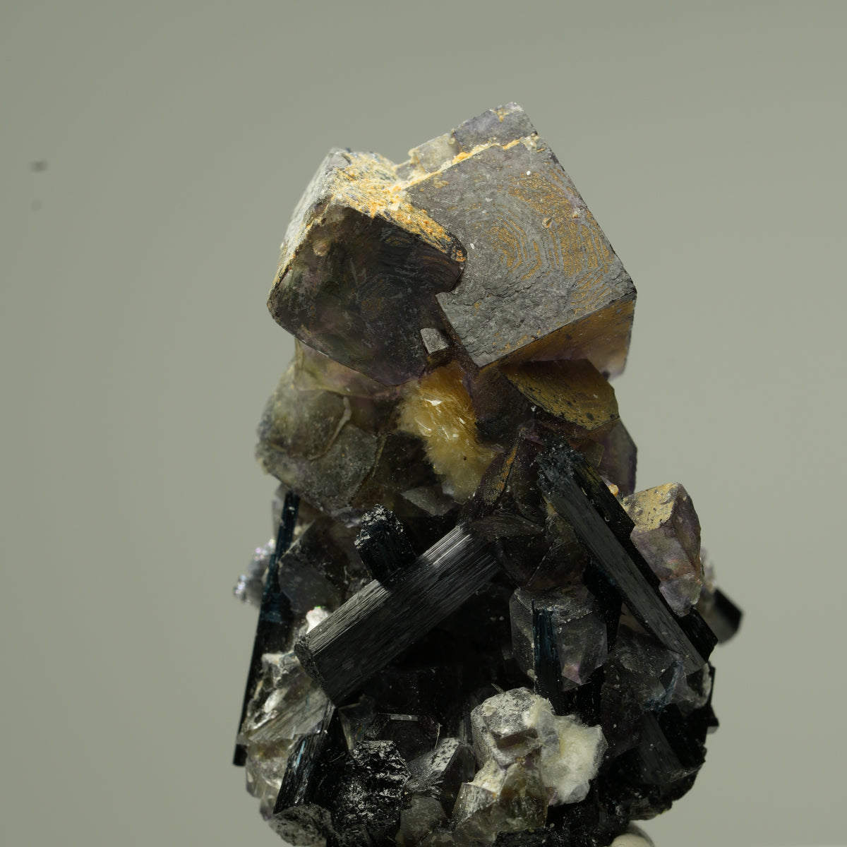 Colorful Phantom Fluorite Cube, Schorl Tourmaline, Muscovite Erongo, Namibia 30*19*16mm #13801