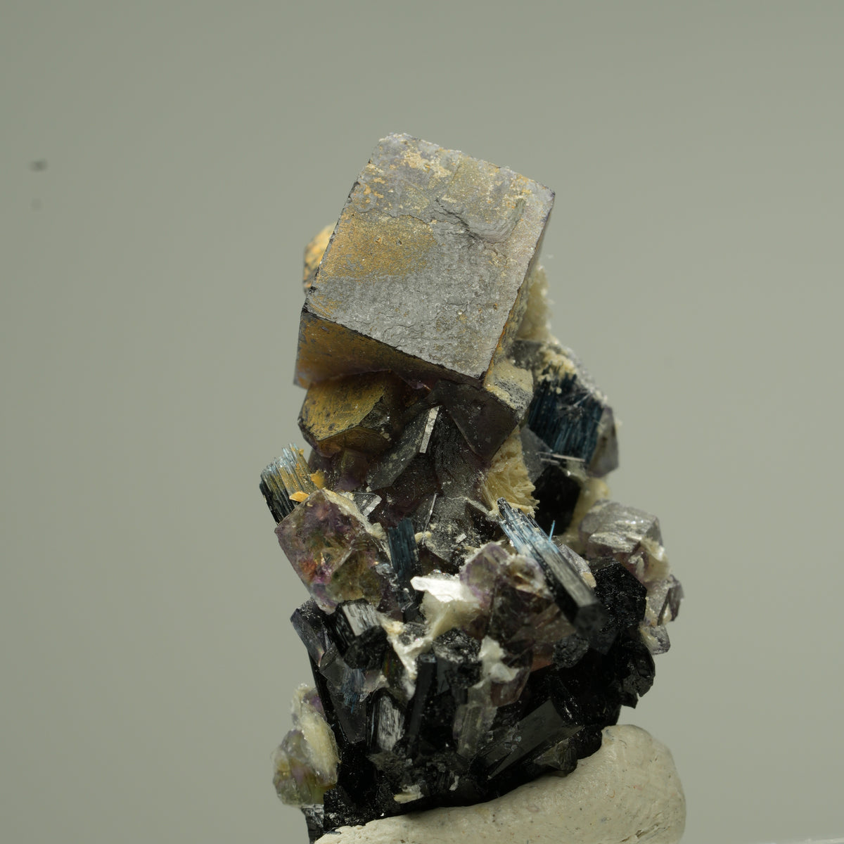 Colorful Phantom Fluorite Cube, Schorl Tourmaline, Muscovite Erongo, Namibia 30*19*16mm #13801