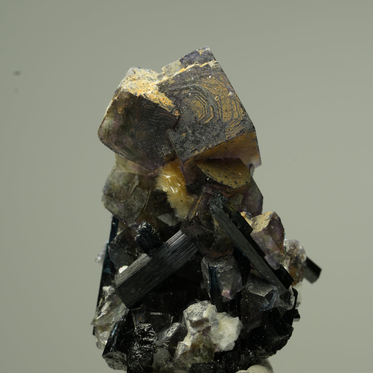 Colorful Phantom Fluorite Cube, Schorl Tourmaline, Muscovite Erongo, Namibia 30*19*16mm #13801