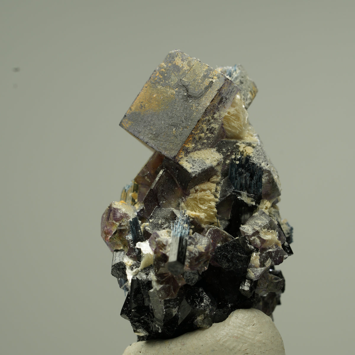 Colorful Phantom Fluorite Cube, Schorl Tourmaline, Muscovite Erongo, Namibia 30*19*16mm #13801
