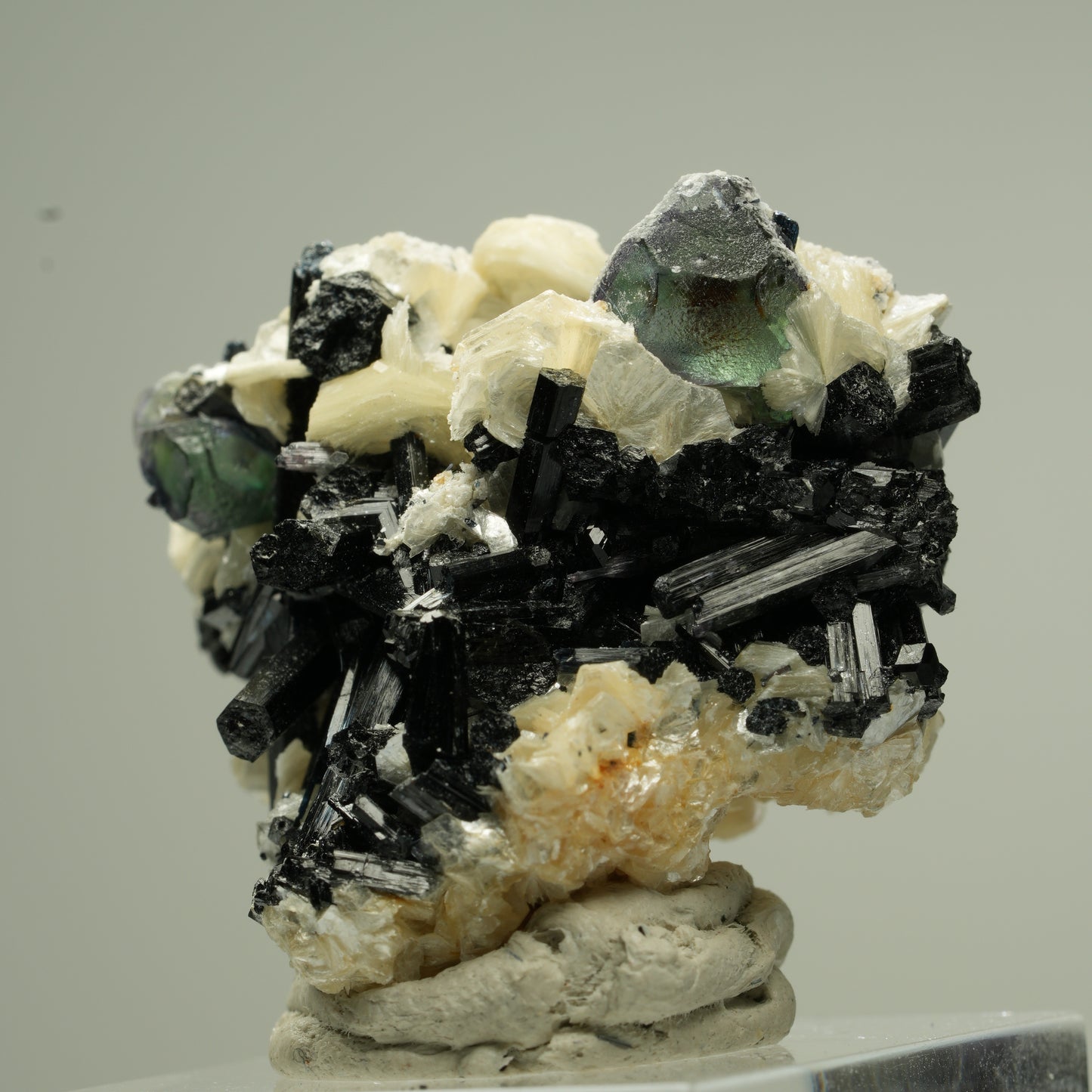 Bunte Phantom Fluorit Würfel, Schörl Turmalin, Muskovit Erongo, Namibia 36*34*28mm #13802