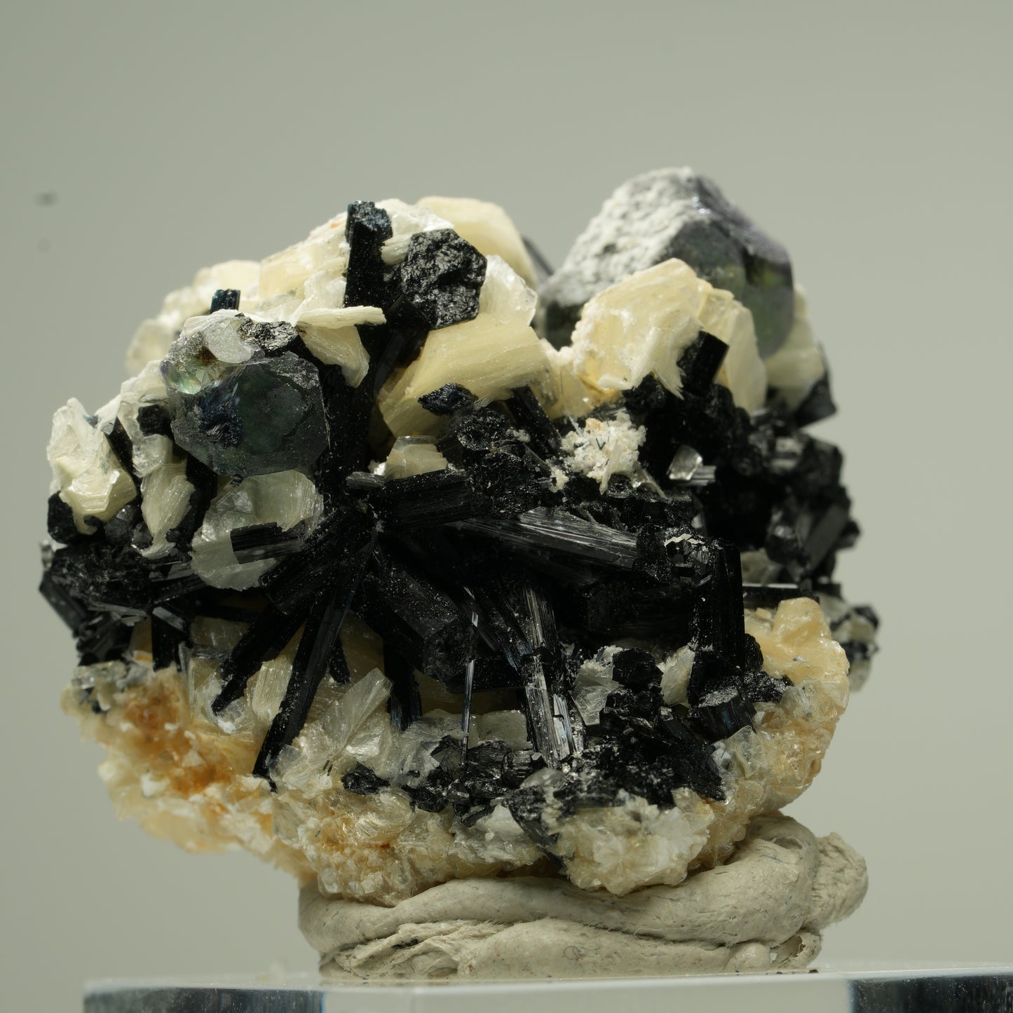 Bunte Phantom Fluorit Würfel, Schörl Turmalin, Muskovit Erongo, Namibia 36*34*28mm #13802