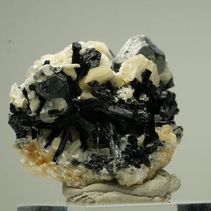 Bunte Phantom Fluorit Würfel, Schörl Turmalin, Muskovit Erongo, Namibia 36*34*28mm #13802