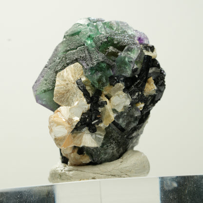 Phantom Fluorit hexagonal, Schörl Turmalin, Muskovit Erongo, Namibia 31*22*19mm #13803