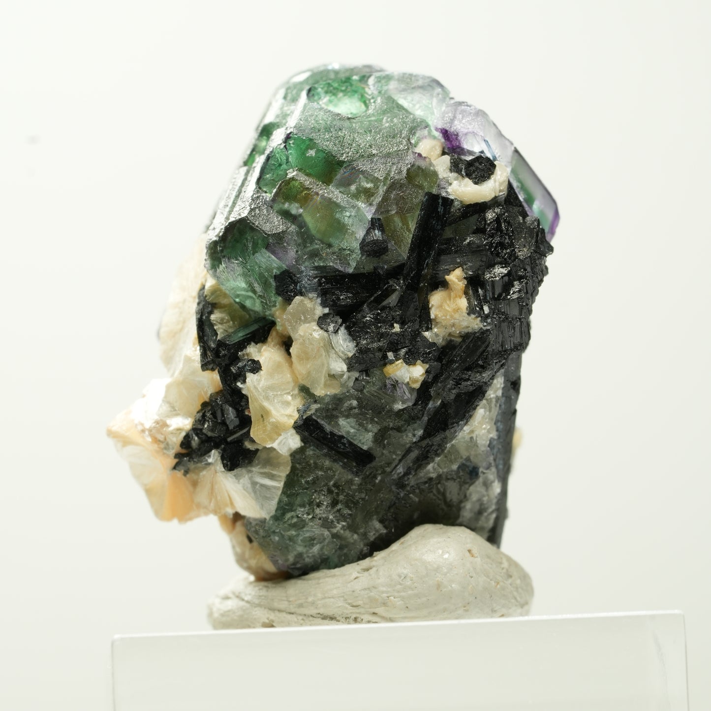 Phantom Fluorit hexagonal, Schörl Turmalin, Muskovit Erongo, Namibia 31*22*19mm #13803