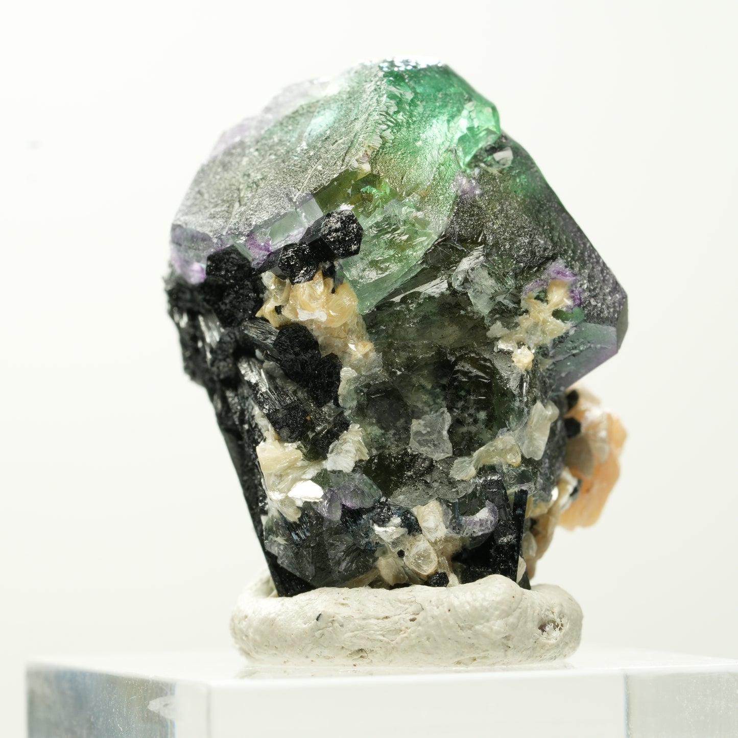 Phantom Fluorit hexagonal, Schörl Turmalin, Muskovit Erongo, Namibia 31*22*19mm #13803