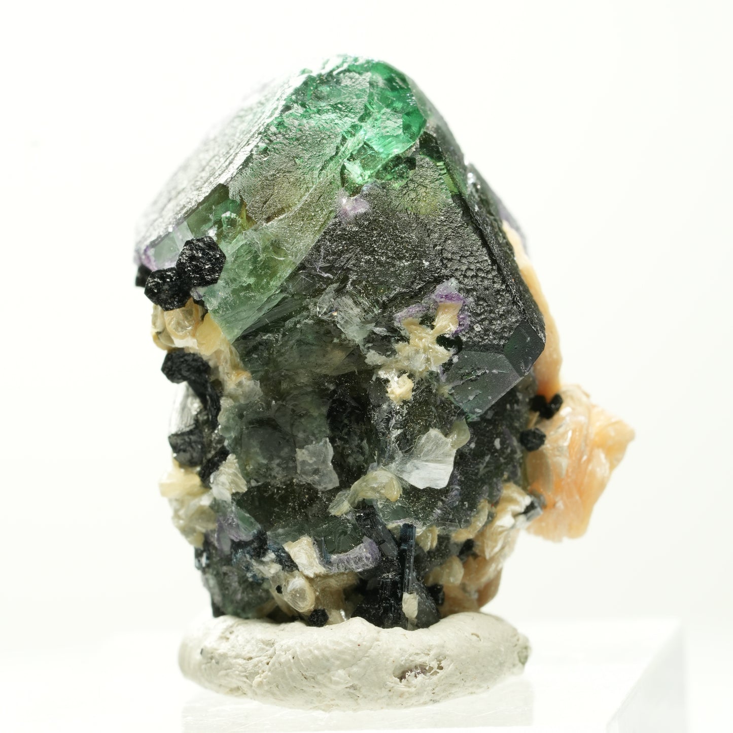 Phantom Fluorit hexagonal, Schörl Turmalin, Muskovit Erongo, Namibia 31*22*19mm #13803