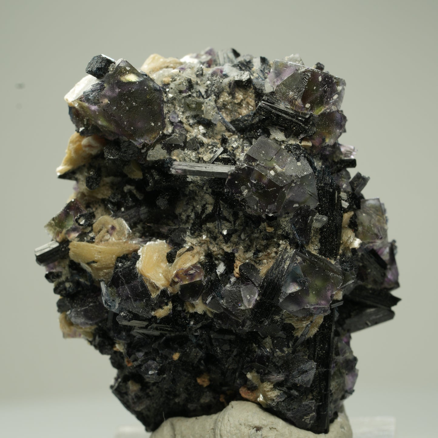 Bunte Phantom Fluorit, Schörl Turmalin, Hyalit Opal, Muskovit Erongo, Namibia 41*34*21mm #13804
