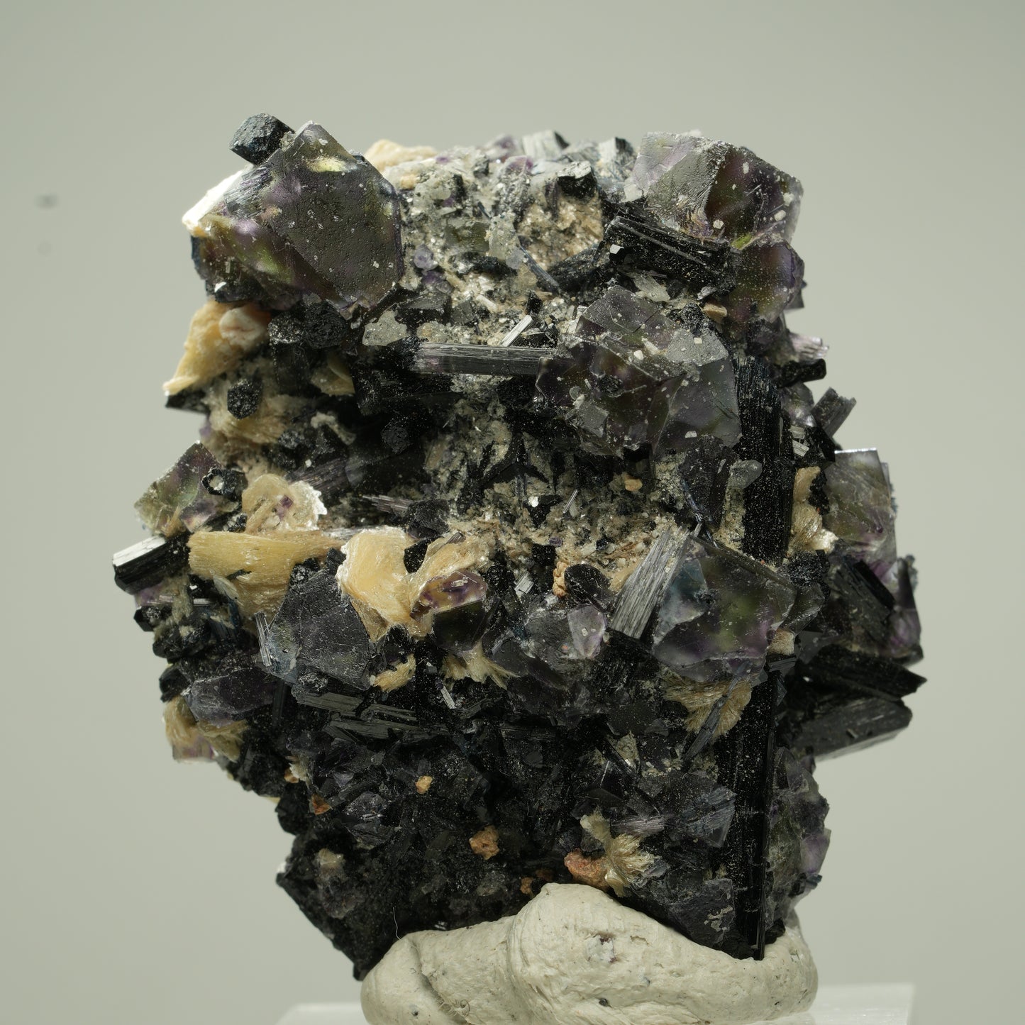 Bunte Phantom Fluorit, Schörl Turmalin, Hyalit Opal, Muskovit Erongo, Namibia 41*34*21mm #13804