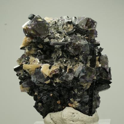 Bunte Phantom Fluorit, Schörl Turmalin, Hyalit Opal, Muskovit Erongo, Namibia 41*34*21mm #13804