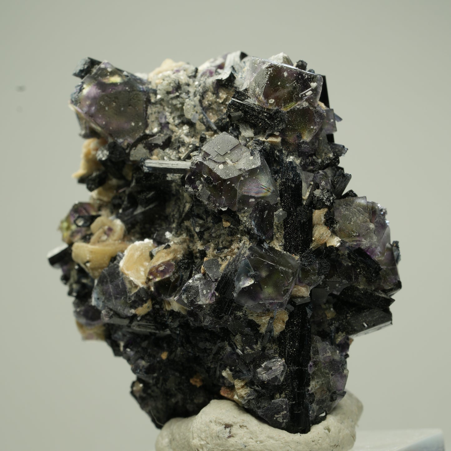 Bunte Phantom Fluorit, Schörl Turmalin, Hyalit Opal, Muskovit Erongo, Namibia 41*34*21mm #13804