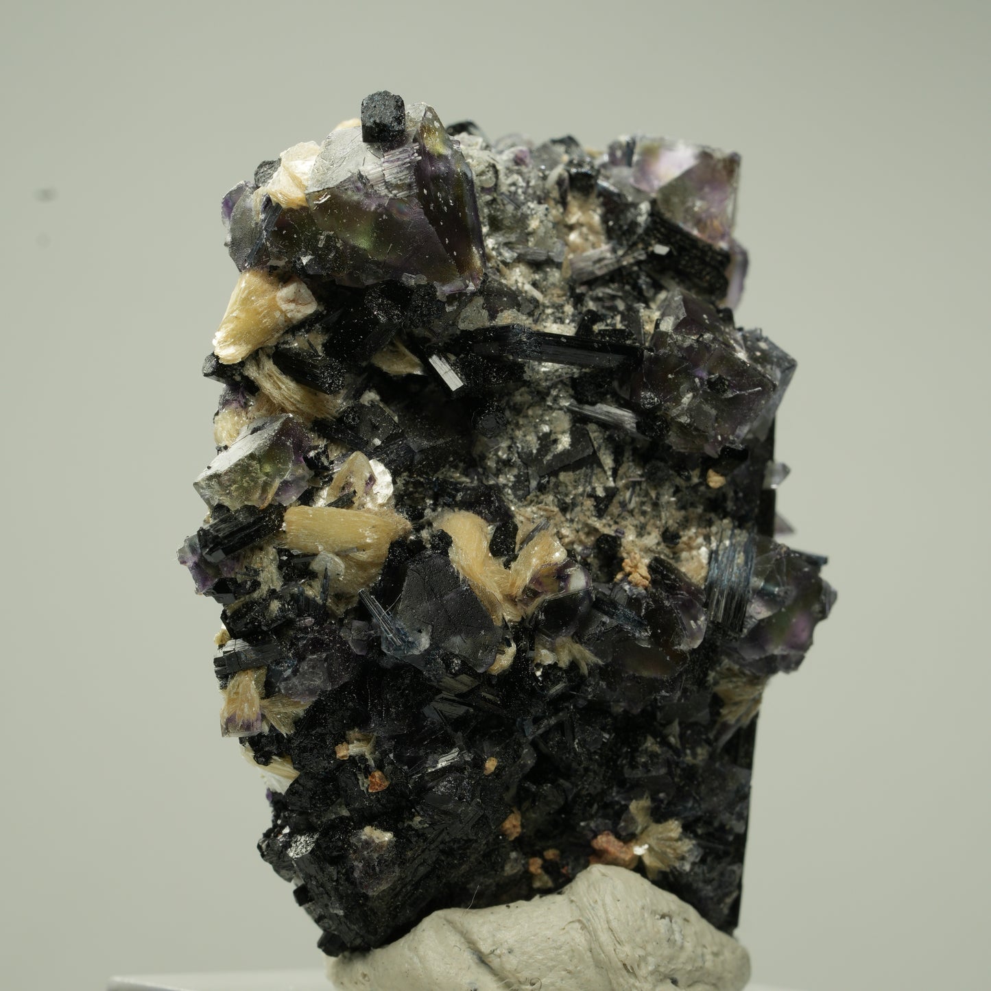 Bunte Phantom Fluorit, Schörl Turmalin, Hyalit Opal, Muskovit Erongo, Namibia 41*34*21mm #13804