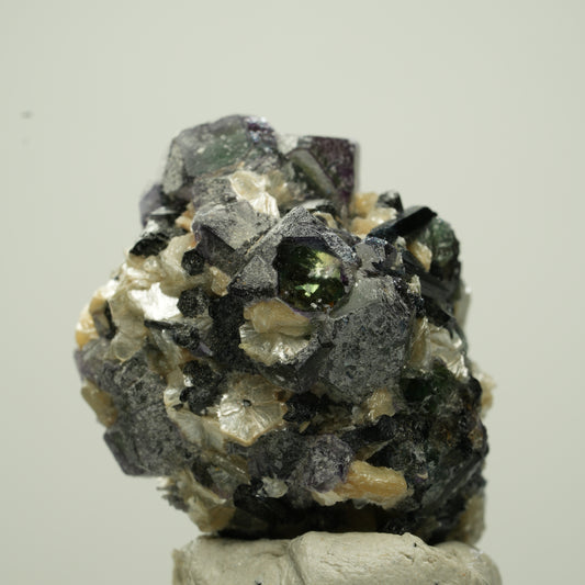Bunte Phantom Fluorit Würfel, Schörl Turmalin, Muskovit Erongo, Namibia 33*26*24mm #13805