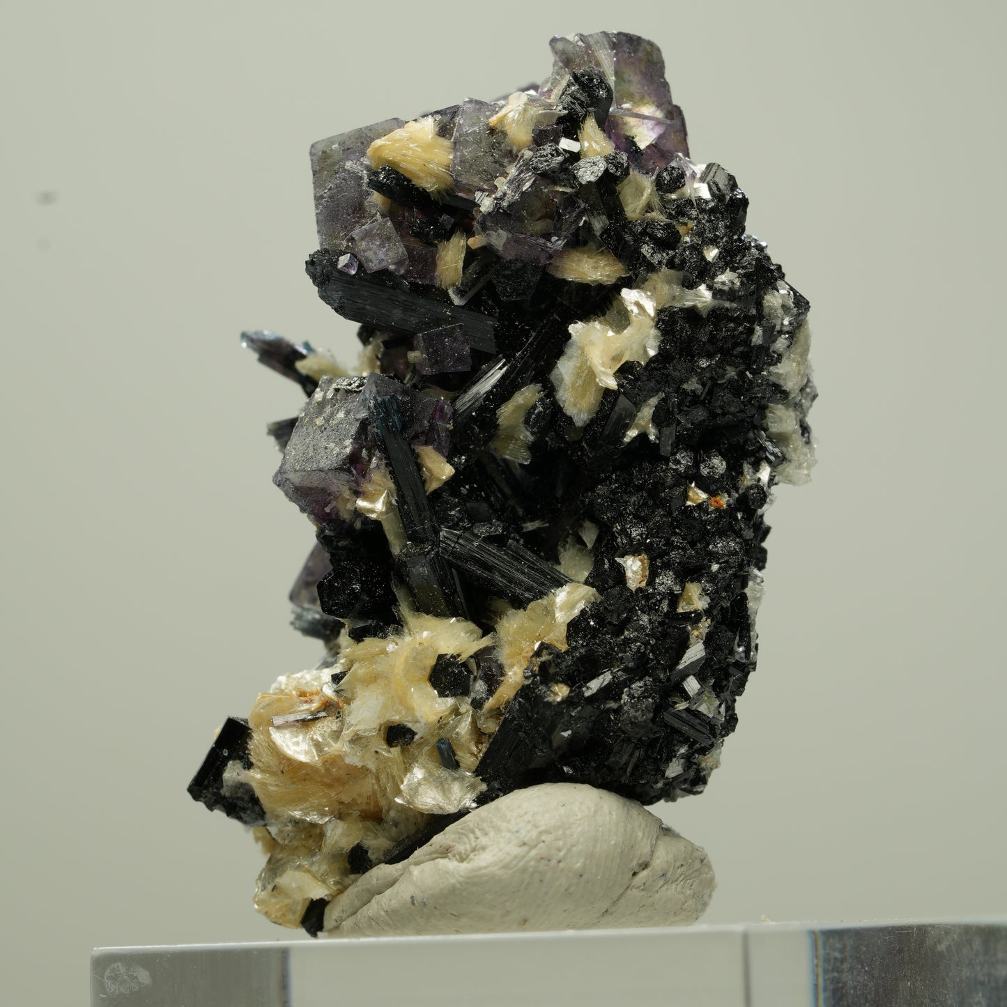 Bunte Phantom Fluorit Würfel, Schörl Turmalin, Muskovit Erongo, Namibia 40*26*25mm #13806