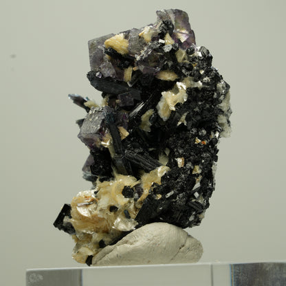 Bunte Phantom Fluorit Würfel, Schörl Turmalin, Muskovit Erongo, Namibia 40*26*25mm #13806