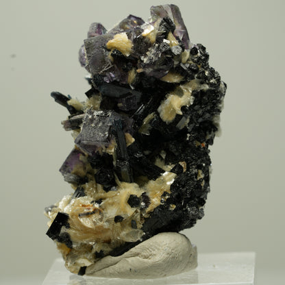 Bunte Phantom Fluorit Würfel, Schörl Turmalin, Muskovit Erongo, Namibia 40*26*25mm #13806