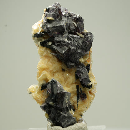 Bunte Phantom Fluorit Würfel, Schörl Turmalin, Muskovit Erongo, Namibia 49*26*23mm #13808