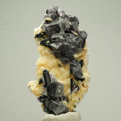 Bunte Phantom Fluorit Würfel, Schörl Turmalin, Muskovit Erongo, Namibia 49*26*23mm #13808