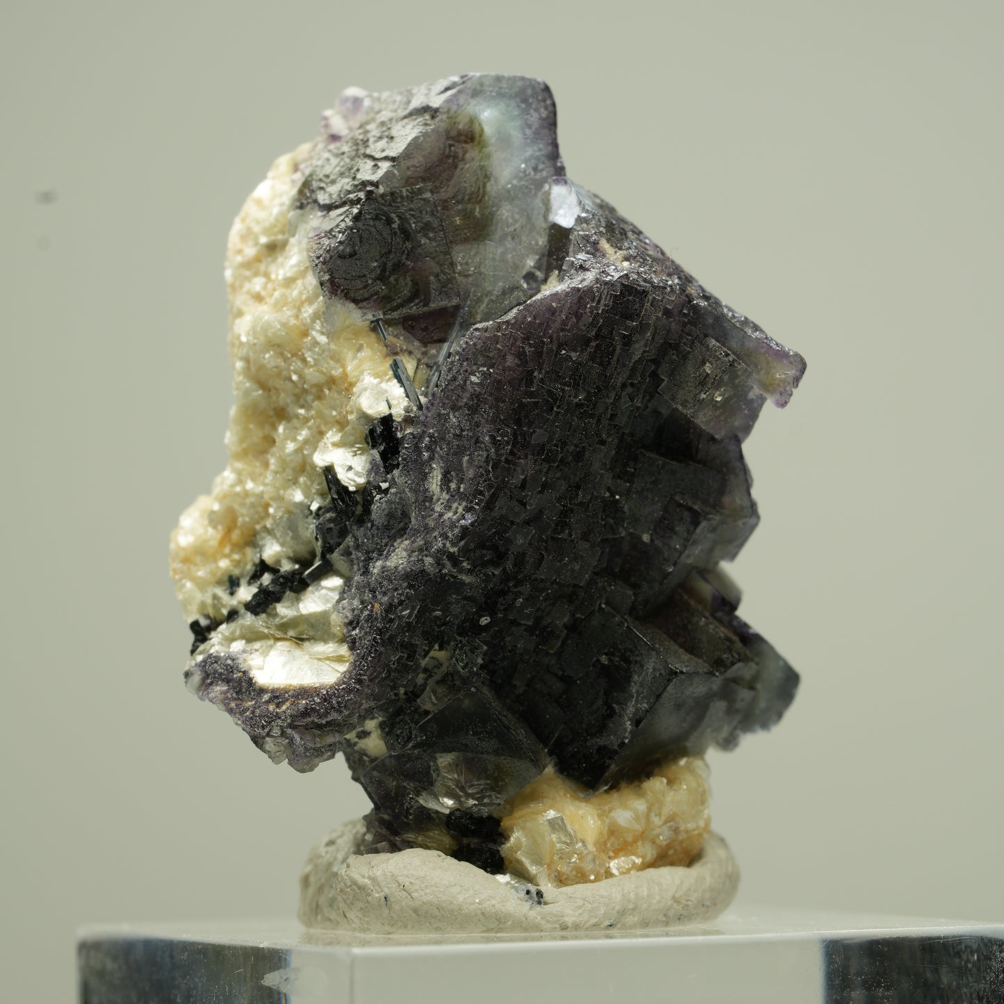 Bunte Phantom Fluorit Würfel, Schörl Turmalin, Muskovit Erongo, Namibia 34*27*27mm #13810