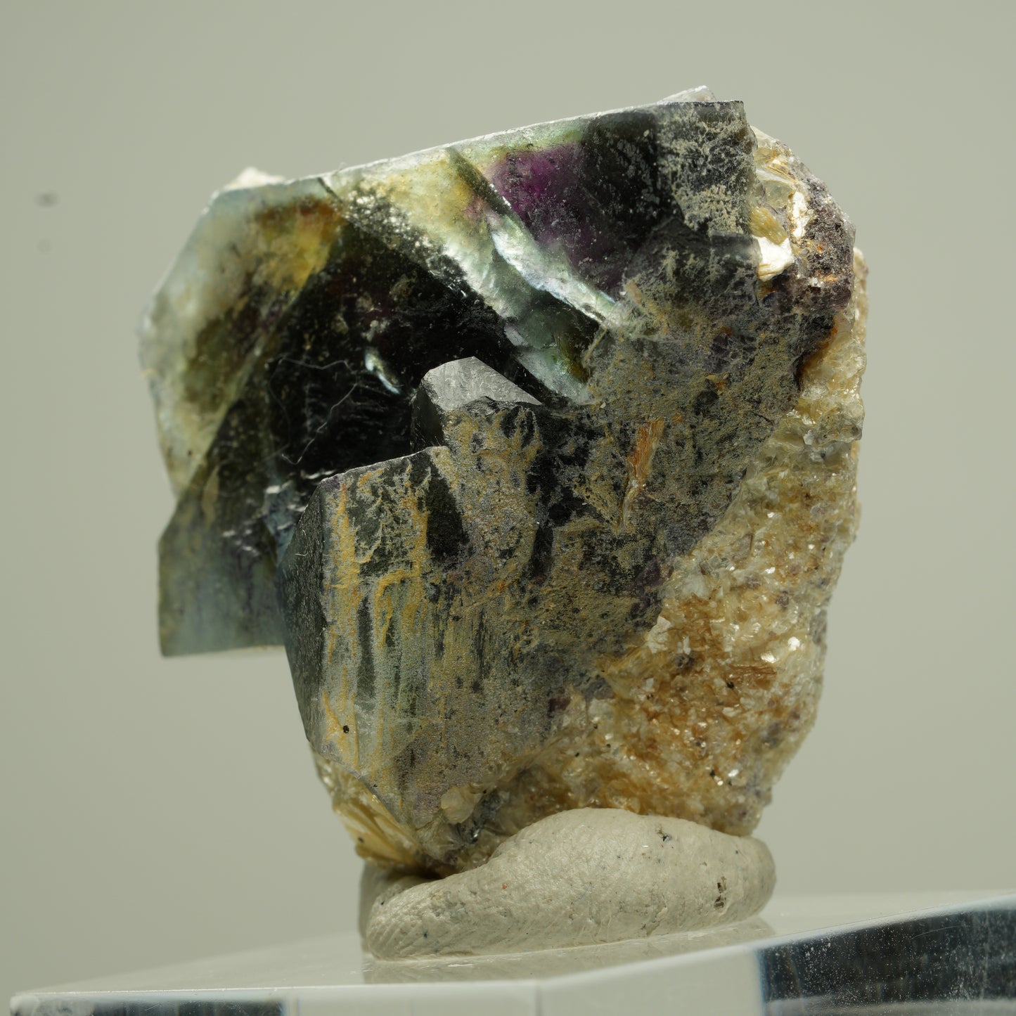 Bunte Phantom Fluorit, Schörl Turmalin, Hyalit Opal, Muskovit Erongo, Namibia 33*32*27mm #13811