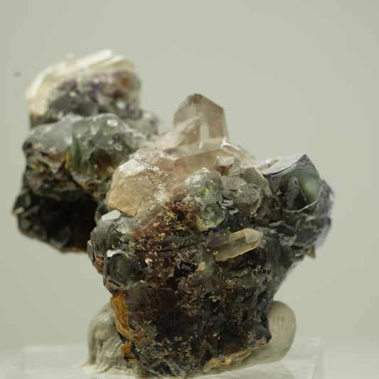 Bunte Phantom Fluorit, Schörl, Hyalit, Rauchquarz, Muskovit Erongo, Namibia 42*26*24mm #13812