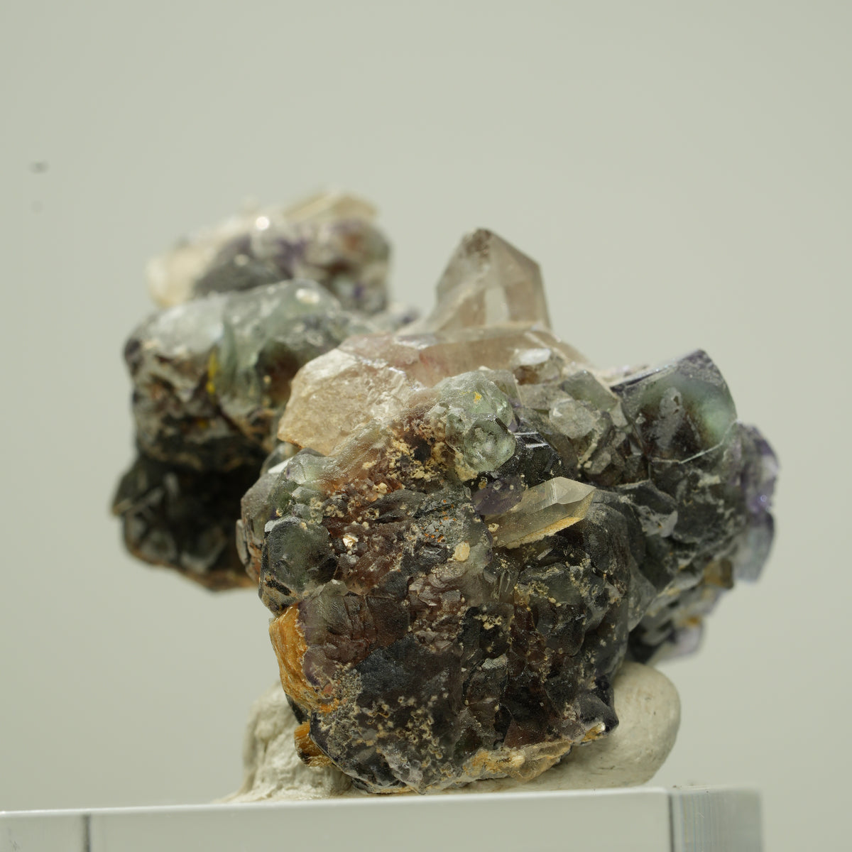 Bunte Phantom Fluorit, Schörl, Hyalit, Rauchquarz, Muskovit Erongo, Namibia 42*26*24mm #13812