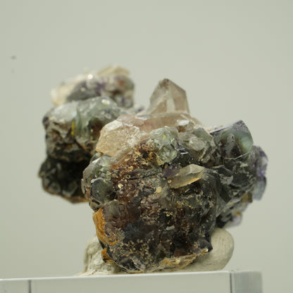 Bunte Phantom Fluorit, Schörl, Hyalit, Rauchquarz, Muskovit Erongo, Namibia 42*26*24mm #13812