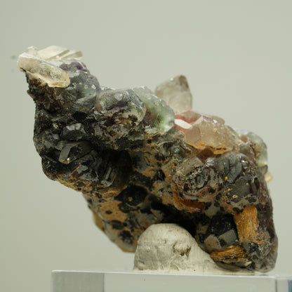 Bunte Phantom Fluorit, Schörl, Hyalit, Rauchquarz, Muskovit Erongo, Namibia 42*26*24mm #13812