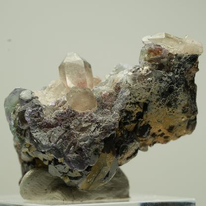 Bunte Phantom Fluorit, Schörl, Hyalit, Rauchquarz, Muskovit Erongo, Namibia 42*26*24mm #13812