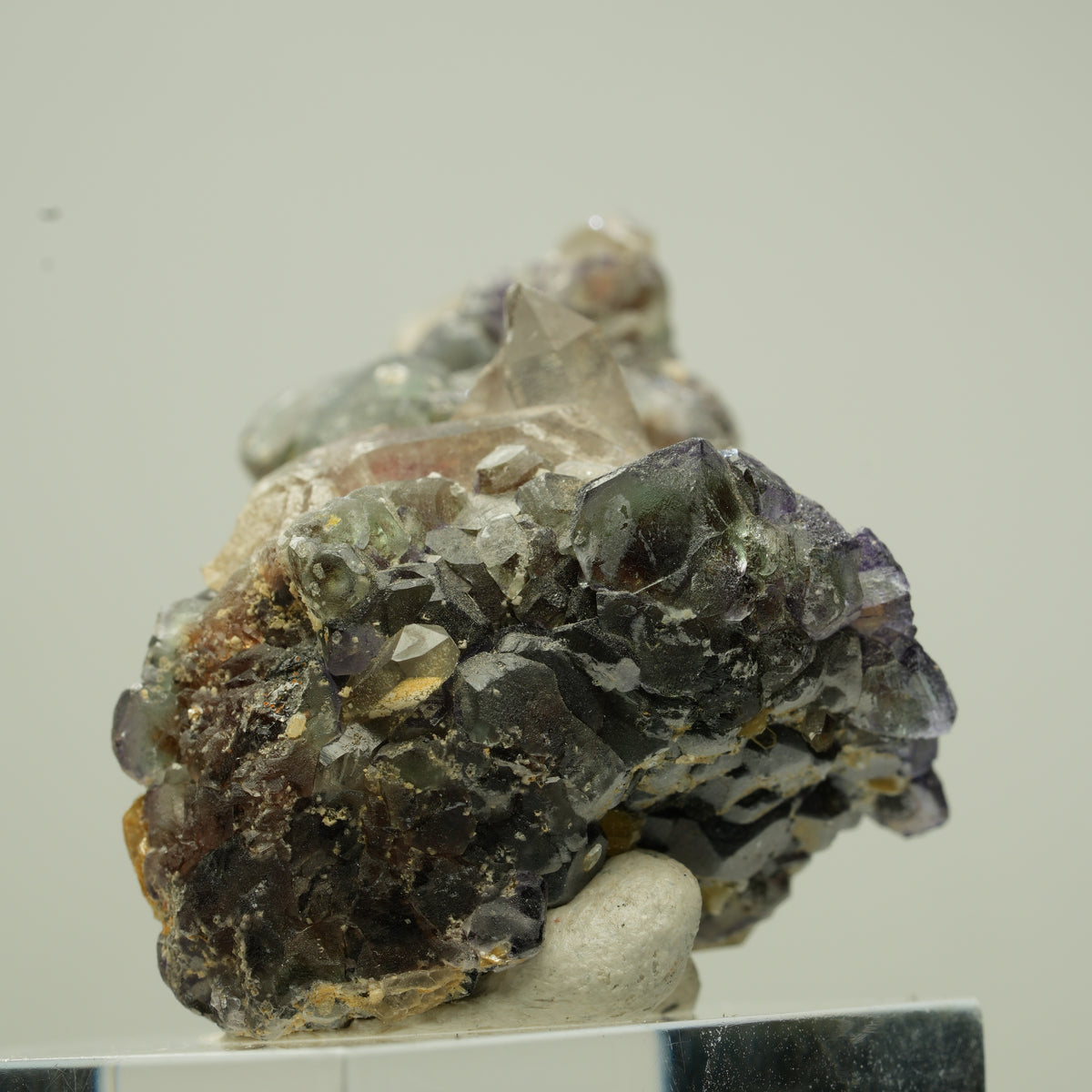 Bunte Phantom Fluorit, Schörl, Hyalit, Rauchquarz, Muskovit Erongo, Namibia 42*26*24mm #13812